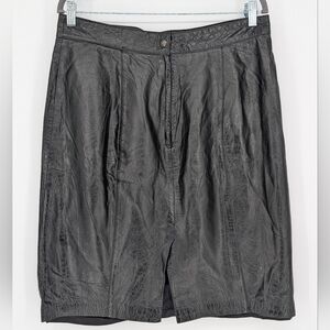 Vintage 90s Croc Embossed Black Leather Pencil Skirt | Modern Size 14